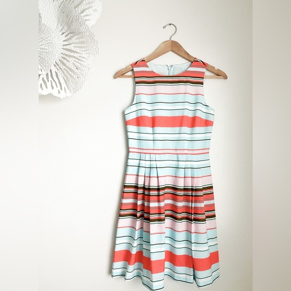 CeCe l Cynthia Steffe Claiborne Striped Rainbow Pleated Clearwater Aline Dress 0 - Picture 6 of 13